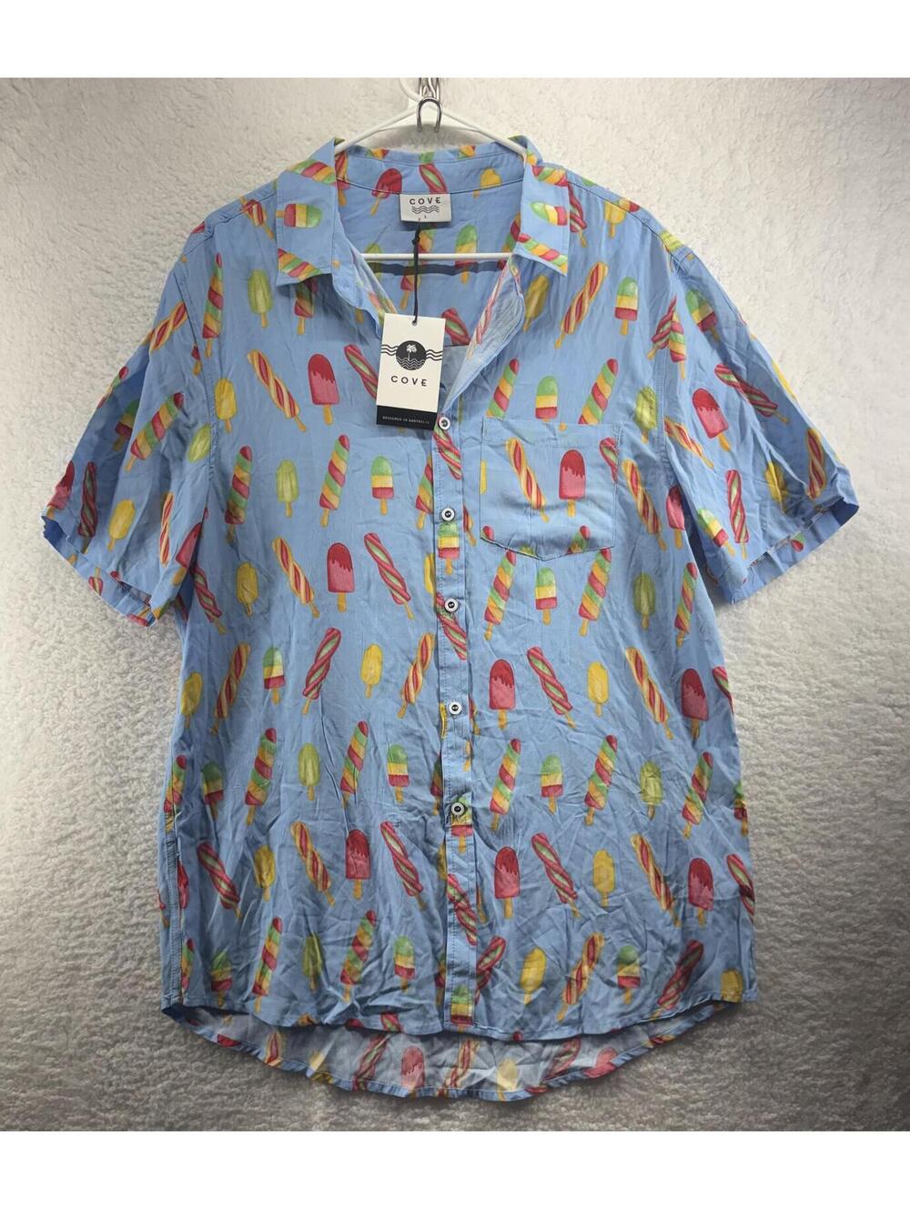 Cove Popsicle Button Up Shirt Popsicle Ice Cream Mens Large Summer NWT